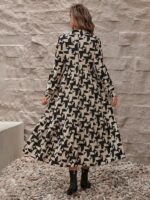 Rochie Lunga Lorett Bej cu Model Negru - imagine 2