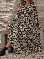 Rochie Lunga Lorett Bej cu Model Negru - imagine 3