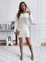 Rochie Scurta Tricotata Rein Alba - imagine 3