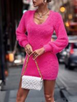 Rochie Scurta Tricotata Raquel Ciclam - imagine 3