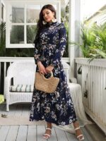 Rochie Lunga Olesia Bleumarin Inflorata - imagine 5