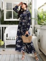 Rochie Lunga Olesia Bleumarin Inflorata - imagine 4