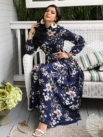 Rochie Lunga Olesia Bleumarin Inflorata - imagine 3