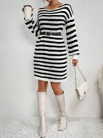 Rochie Scurta Tricotata Grace Alb Negru - imagine 5