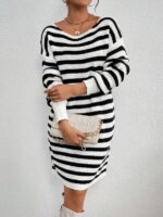 Rochie Scurta Tricotata Grace Alb Negru - imagine 4