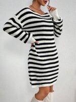 Rochie Scurta Tricotata Grace Alb Negru - imagine 3