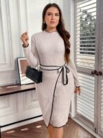 Rochie Midi Tricotata Abbie Bej - Marimi Mari - imagine 5