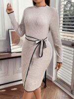 Rochie Midi Tricotata Abbie Bej - Marimi Mari - imagine 2