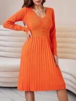 Rochie Midi Tricotata Sarina Portocalie - imagine 3