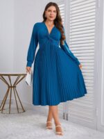 Rochie Midi Thamara Albastra Plisata - Marimi Mari - imagine 4