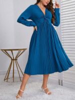 Rochie Midi Thamara Albastra Plisata - Marimi Mari - imagine 3