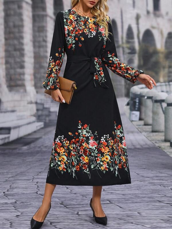 1538 Rochie Lunga Sonia Neagra Inflorata - imagine 1