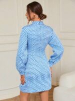 Rochie Scurta Adla cu Imprimeu Geometric Bleu - imagine 2