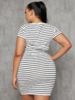 Rochie Scurta Aimee cu Dungi Negre - Marimi Mari - imagine 2