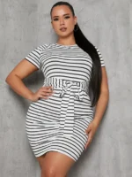 Rochie Scurta Aimee cu Dungi Negre - Marimi Mari - imagine 4