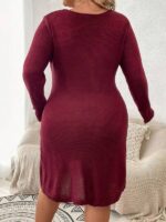 Rochie Scurta Tricotata Solvor Grena - Marimi Mari - imagine 2