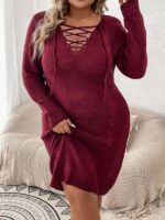 Rochie Scurta Tricotata Solvor Grena - Marimi Mari - imagine 4