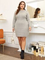 Rochie Scurta Tricotata Silpa Gri - Marimi Mari - imagine 4