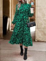Rochie Lunga Sekine Verde cu Print Negru - imagine 5