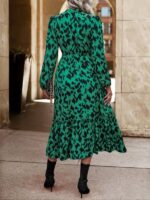 Rochie Lunga Sekine Verde cu Print Negru - imagine 2