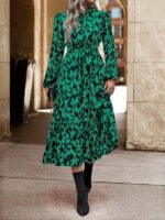 Rochie Lunga Sekine Verde cu Print Negru - imagine 4