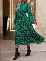 Rochie Lunga Sekine Verde cu Print Negru - imagine 3