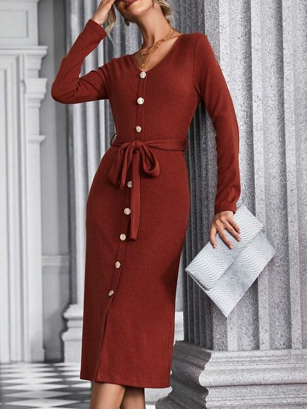 178-1 Rochie Lunga Jannet Maro cu Nasturi - imagine 1