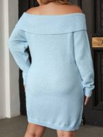 Rochie Scurta Tricotata Bent Bleu - Marimi Mari - imagine 2