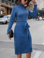 Rochie Lunga Tricotata Faidra Albastra - imagine 4
