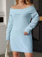 Rochie Scurta Tricotata Bent Bleu - Marimi Mari