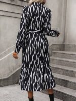 Rochie Midi Zenia Neagra cu Print Alb - imagine 2
