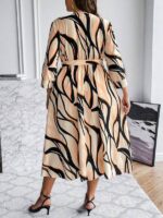 Rochie Midi Paula Bej cu Print Negru - Marimi Mari - imagine 3