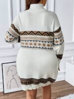 Rochie Midi Tricotata Eugelina Alba cu Model Geometric - Marimi Mari - imagine 2