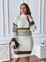 Rochie Midi Tricotata Eugelina Alba cu Model Geometric - Marimi Mari - imagine 4