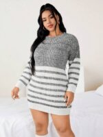 Rochie Scurta Tricotata Sixten Gri - Marimi Mari - imagine 4