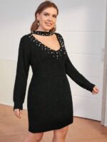 Rochie Scurta Tricotata Stine Neagra - Marimi Mari - imagine 5
