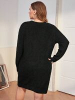 Rochie Scurta Tricotata Stine Neagra - Marimi Mari - imagine 2