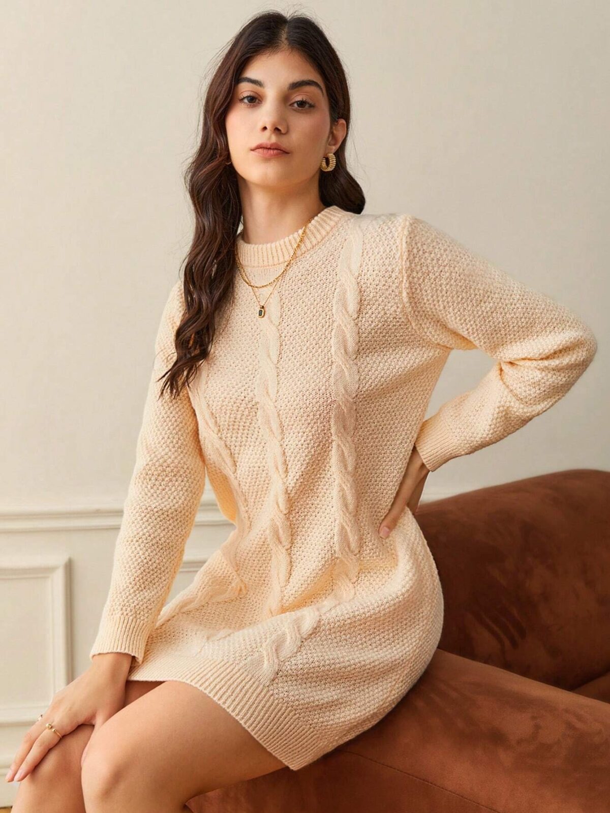 Rochie Scurta Tricotata Irma Bej - imagine 5