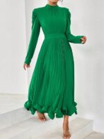 Rochie Lunga Harma Verde plisata - imagine 3
