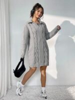 Rochie Scurta Tricotata Thana Gri - imagine 3