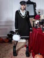 Rochie Scurta Tricotata PUNK Neagra - imagine 3