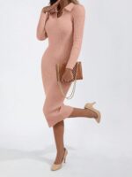 Rochie Midi Tricotata Algea Roz Pudra