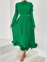 Rochie Lunga Harma Verde plisata - imagine 4