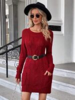 Rochie Scurta Tricotata Breisy Grena - imagine 3