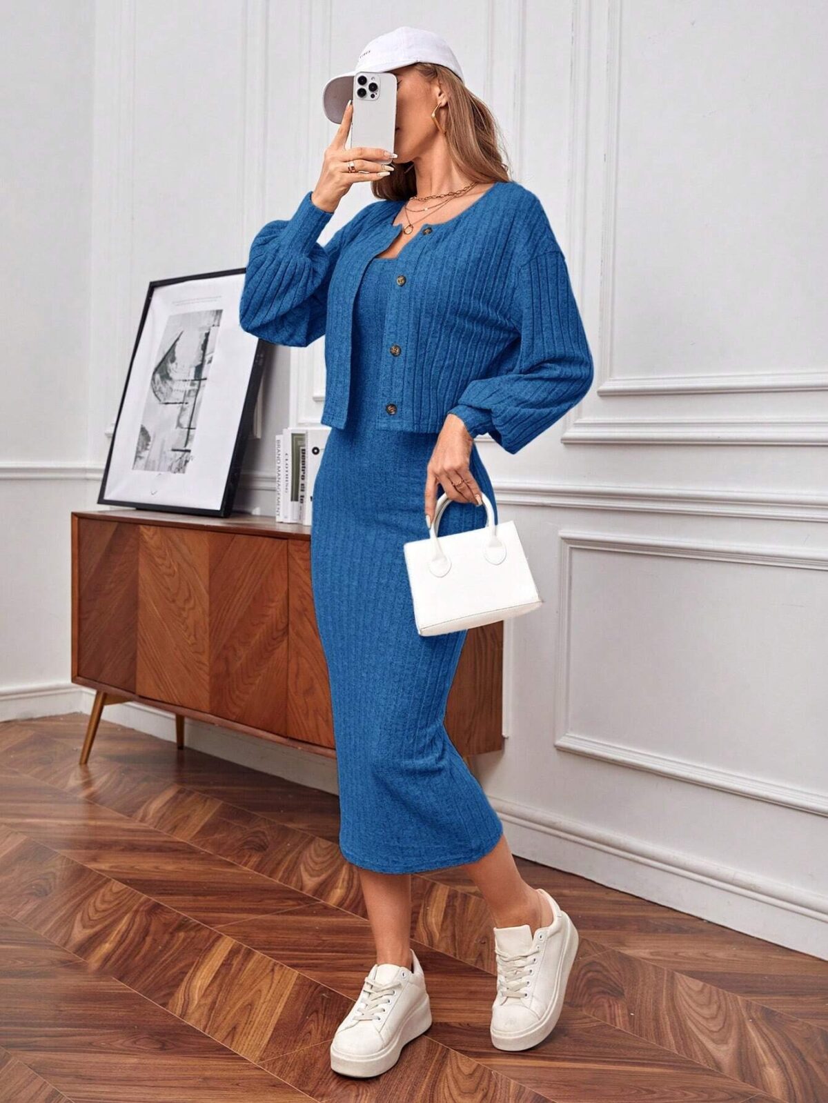 Compleu cu Rochie Leopia Albastra - imagine 1