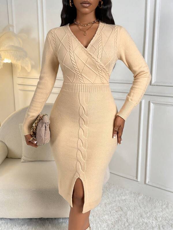 344-1 Rochie Midi Tricotata Tonia Bej - imagine 1