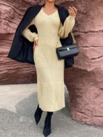 Rochie Midi Tricotata Daciana Crem - imagine 4