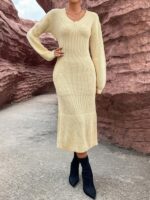 Rochie Midi Tricotata Daciana Crem