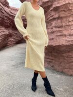 Rochie Midi Tricotata Daciana Crem - imagine 3