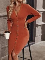 Rochie Midi Tricotata Polar Caramizie - imagine 4